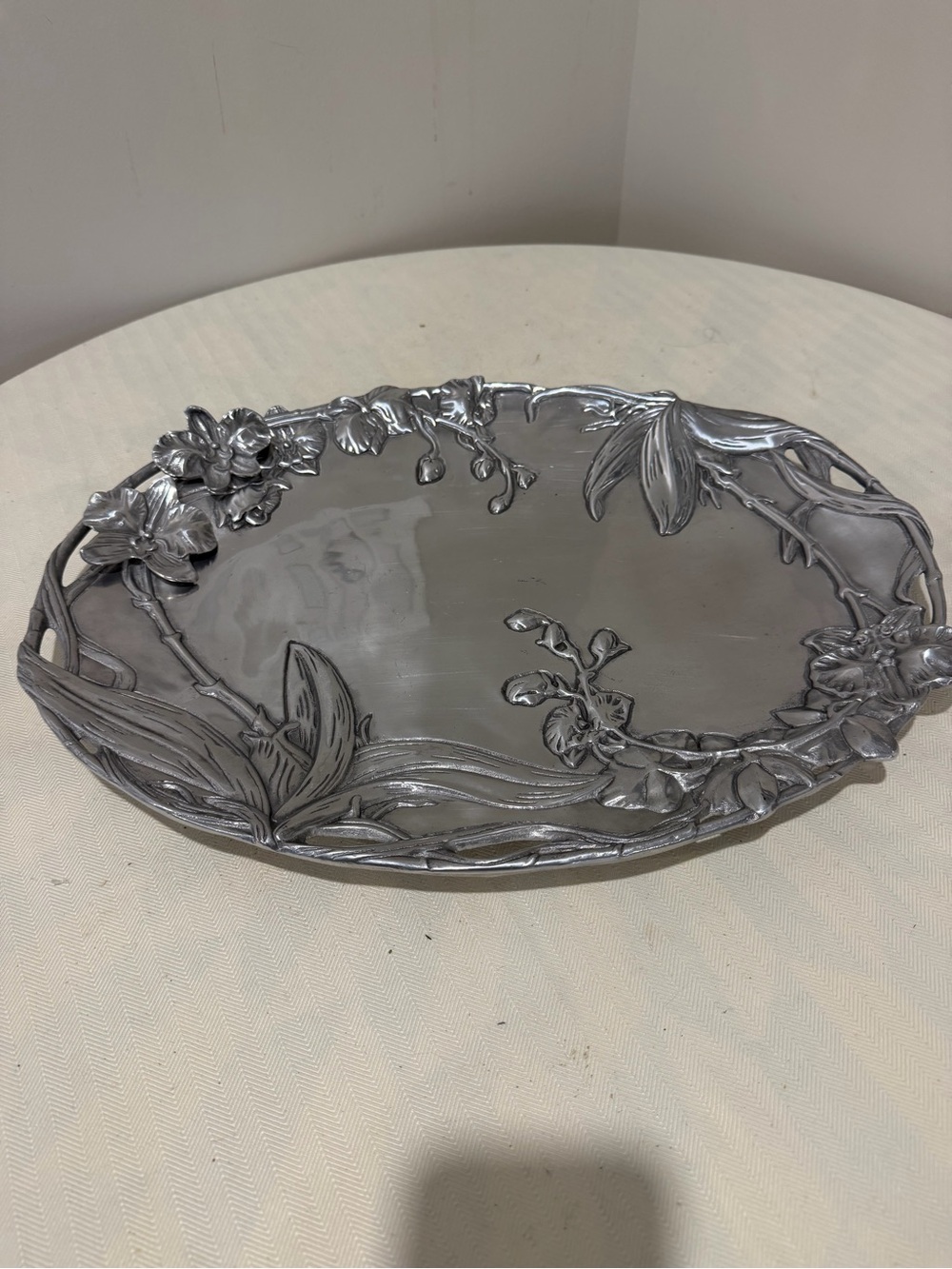 RARE Vintage 2004 ARTHUR COURT ALUMINUM ORCHID FLORAL PLATTER SERVING TRAY 13"